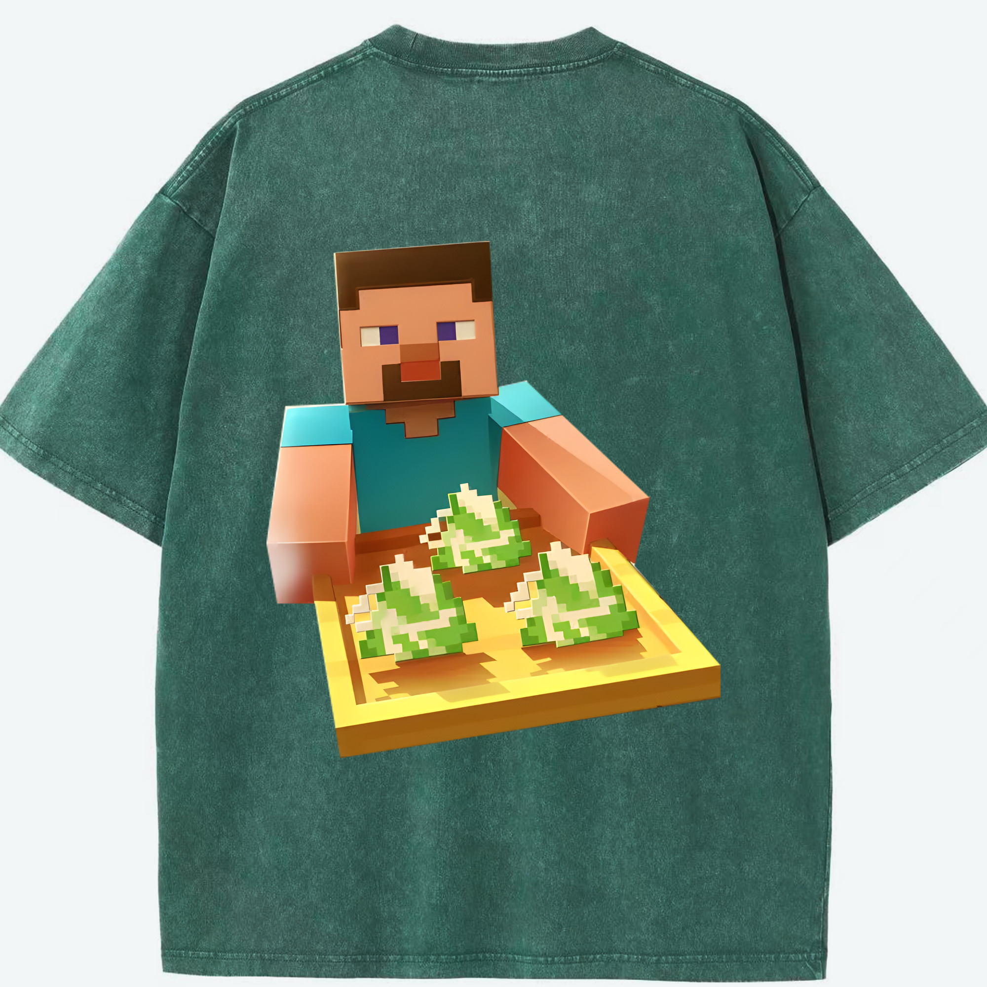 （画像用） マインクラフト ブロックの世界 Minecraft MC Block world 綿100% ヴィンテージ風 半袖Tシャツ（背面プリント）